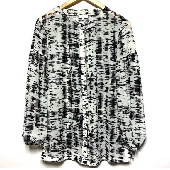 Escada Sport Nerlisa Long Sleeve Blouse Fantasy Abstract Black & White Print 6 - Picture 2 of 16